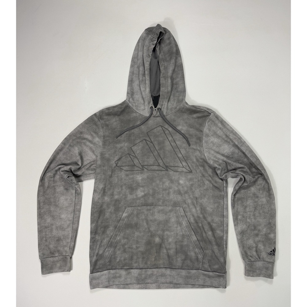 Adidas Mens Small Pullover Hoodie Grey Acid Wash Active Gym Fleece Sweatshirt